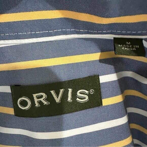 Orvis Striped Button Down Shirt Men's M Blue Yellow White Cotton Long Sleeve - Picture 7 of 10
